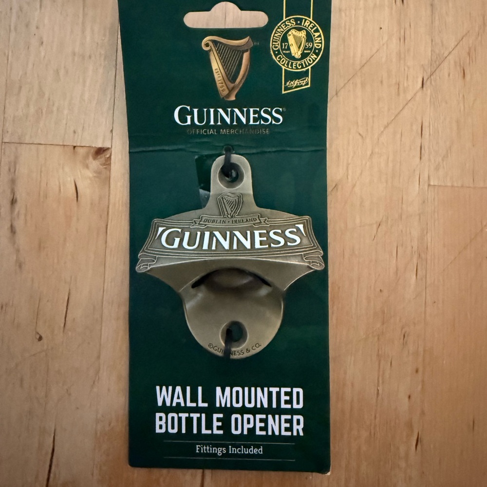 Guinness Brass-Tone Wall Mounted Bottle Opener with Logo